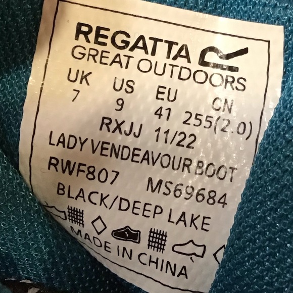 Regatta Lady Vendeavour Waterproof Hiking Boots Black & Teal Walking Boot SZ 9 - Picture 13 of 16